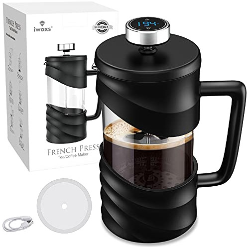 Cafetera French Press De 34 Oz De Gran Capacidad, Vidri...