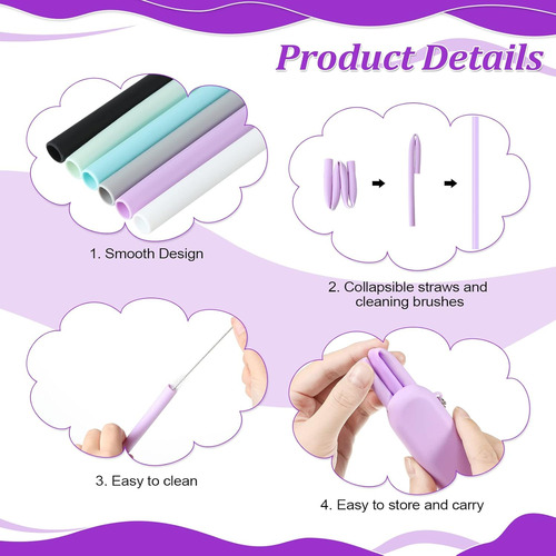 Popote Plegable Reutilizable Con Funda Portátil Ecológico