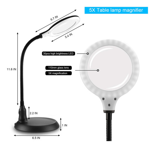 Lámpara De Lupa Lupa 5x Con Luz Led Y Cuello Flexible Lámpar
