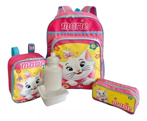 Mochila Escolar Infantil Gata Marie Costas Lancheira+Estojo - USA