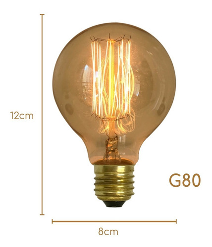 Imagem 2 de 5 de Lâmpada Retrô Filamento Carbono Vintage G80 Quente 110v/220v