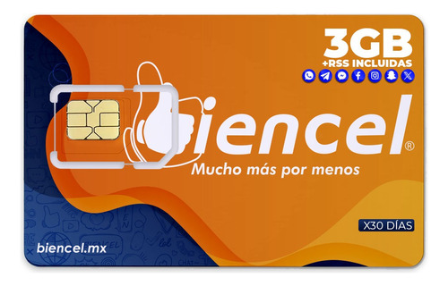 Biencel Sim Recargable Mini 3 Gb + Redes 30 Días Chip