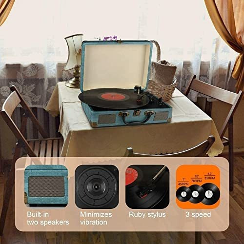 Tocadiscos De Vinilo De 3 Velocidades Con Tocadiscos Incorpo