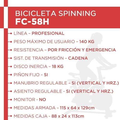 Bicicleta Spinning Profesional Randers Max Fc58h H/140kg