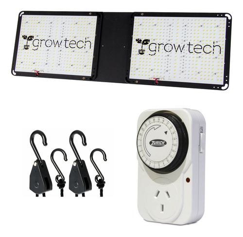 Panel Led Growtech Quantum Board Q300+timer Mecanico+poleas