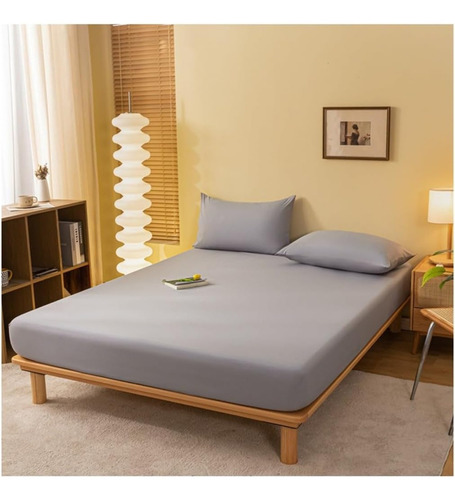 1 Pz Sábana 180x200cm Ajustable Algodón Transpirable Lisa Color Gris