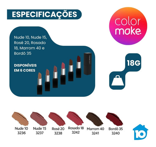 Batom Colormake Matte Longa Duração Alta Cobertura Profissio
