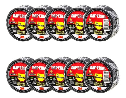  3M Fita Isolante Imperial Slim Cor 10 Rolos Preto 5 Metros 18mm