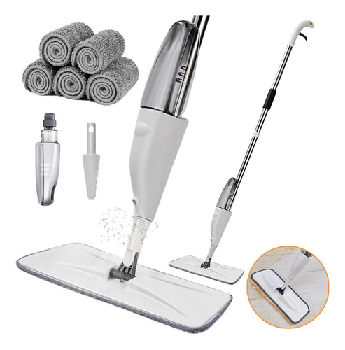 Trapeador Spray Mop Microfibra Atomizador 5 Almohadilla Color Blanco