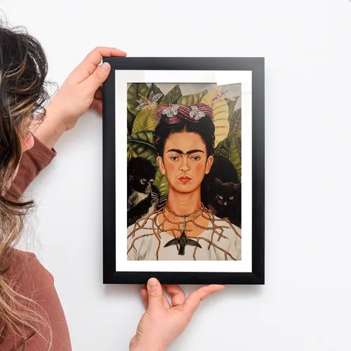 Cuadro Frida Kahlo Collar De Espinas Gato Mono Colibrí 20x30