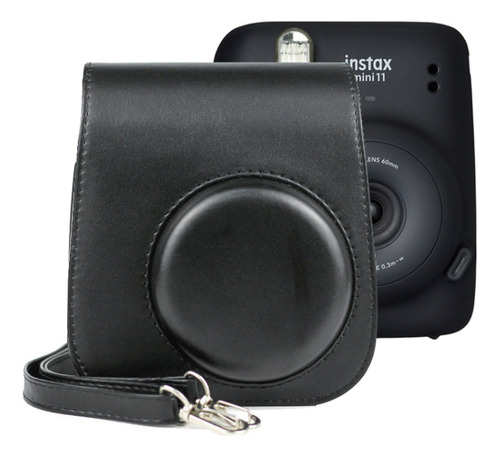 Funda De Cámara De Piel Negra Para Fujifilm Instax Mini 11