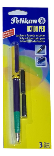 Lapicera Pelikan Action Pen Con 2 Cartuchos Escritura Suave