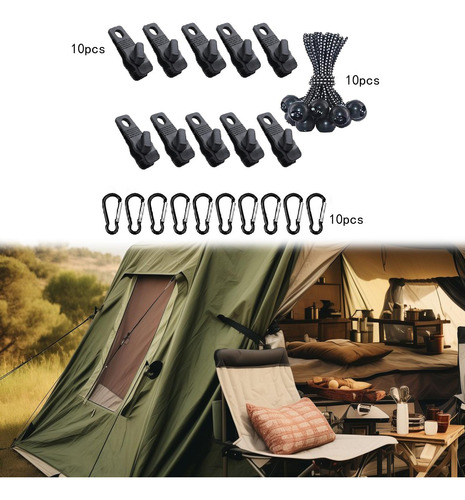 30x/set Clips Para Lona Cuerda De Punto . Mosquetón Negro