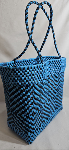 Bolsa Bolsa De Mano Tote Bag Color Celeste Y Negro