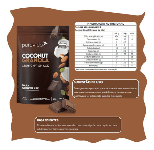 Granola Coconut Dark Chocolate Sem Açúcar 180g Low Puravida