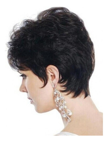 Peluca Rizado Corta Mujer Tamaño De La Base One Size Color Negro