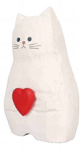 Jarrón De Madera Hecho A Mano Con Forma De Gato, Flor Blanca