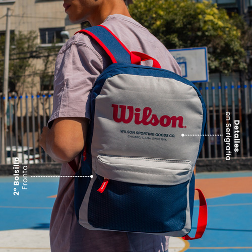 Mochila Wilson Gris Casual Diseño De La Tela Liso
