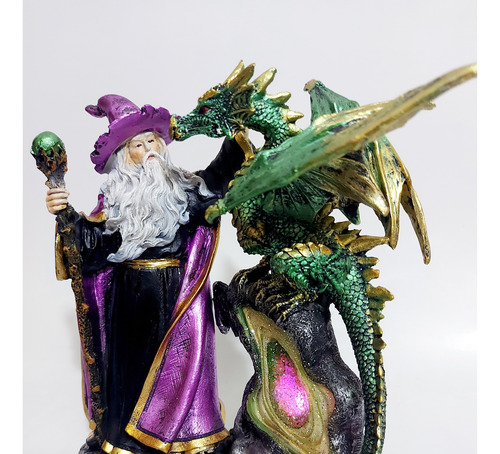 Mago Merlin / Cajado / Dragão / Luz Muda De Cor Na Pedra