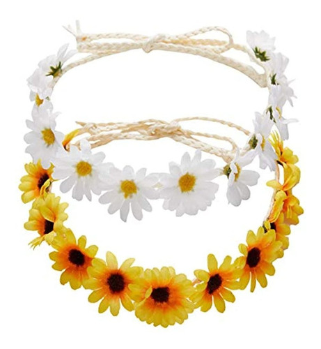 2 Piezas Diadema De Flores De Moda Corona De Pelo De Girasol