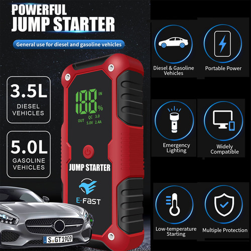 Arrancador De Coches, Arrancador De Baterias De Coche Arrancador De Batería De Coche Portátil 2000a Con Pantalla
