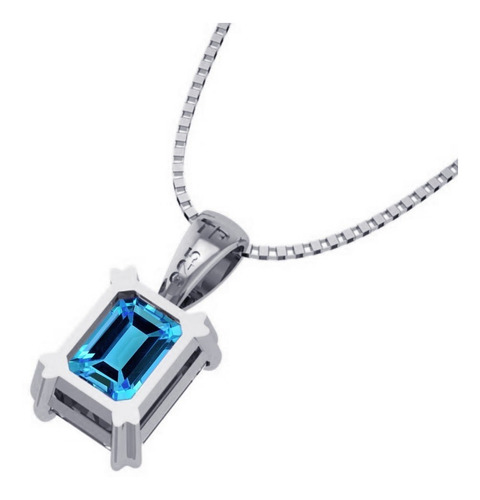 Imagem 7 de 7 de Colar Prata 925 Retangular Azul Topázio Natural - Exclusivo