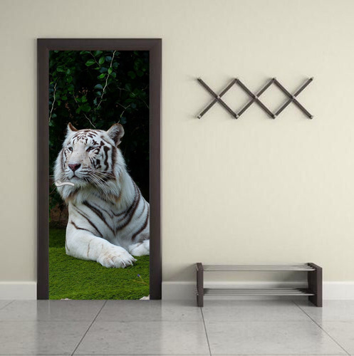 Vinilo Para Puerta Felino Salvaje Natura Deco Hambiente M11