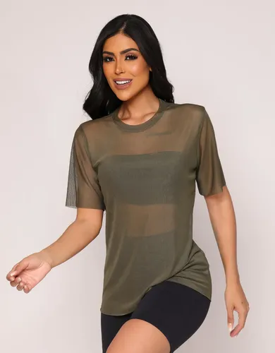 MLB 4290296239 Blusa Feminina Moda Academia Fitness Tule Transparente Dk JM