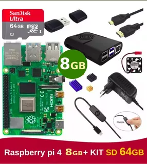 Raspberry Pi4 8gb Ram Kit Case Cartão 64gb Hdmi Fonte