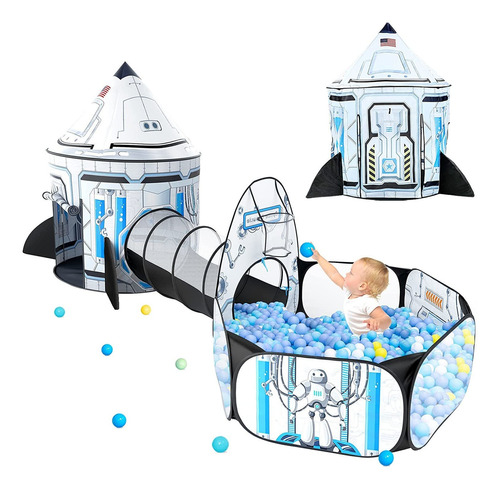 White Rocket Ship Kids Ball Pit Con Carpa De Juego Y Tã...