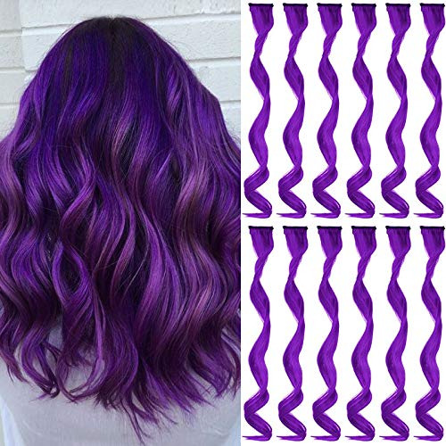 Meckily 12 Pcs Colored Hair Extensions Party W3tgx