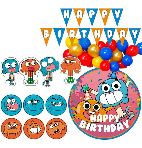 Kit Decoracion Globos Cumpleaños Tematica Gumball
