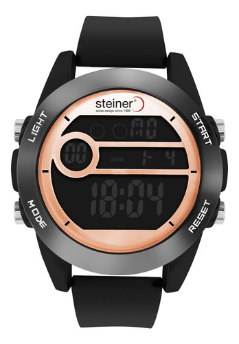 Reloj Digital Para Hombre Sport Steiner 3 Atm 45 Mm Correa Negro Bisel Bronce Fondo Negro