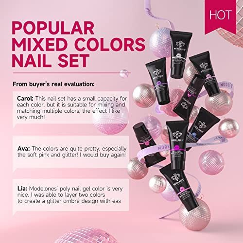 Gel De Extension De Uñas Poli Modelones Kit 12pzs Tonos Nud