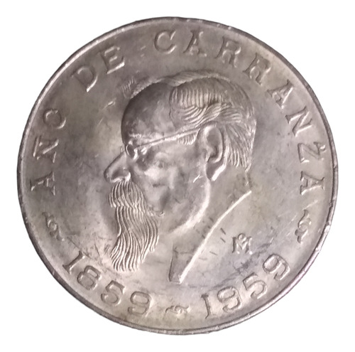 Moneda $5 Año De Carranza Plata 720 Año 1959 Excelente