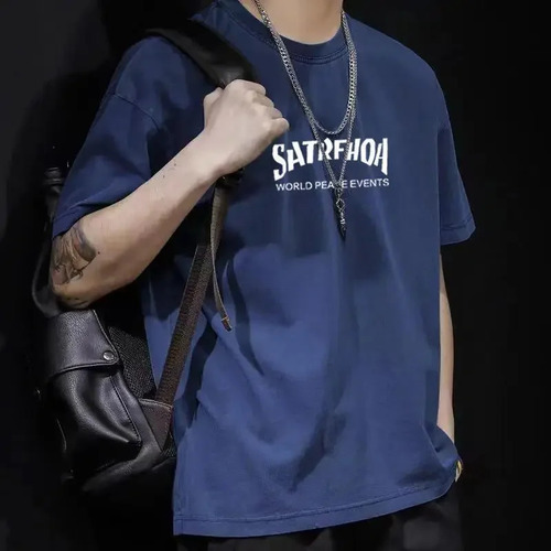 Camiseta De Algodón Con Diseño Estampado, Corte Holgado, Est
