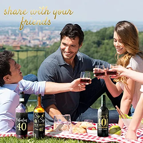 40 Pegatinas Para Botellas De Vino Con Diseño De Feliz Cumpl