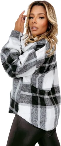 Jaqueta Casaco Xadrez Feminino Bolsos Frio Botoes Longo Top