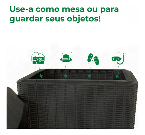 Mesa De Apoio Capri Vira Baú Rattan Jardim Cor Preto