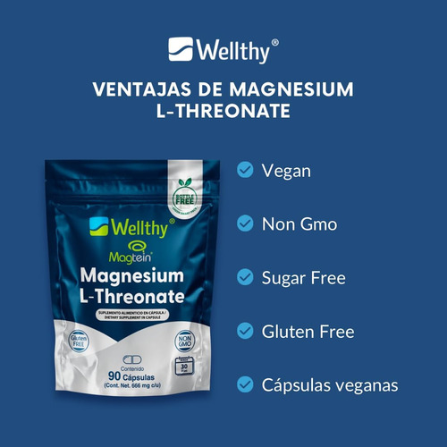 L-treonato De Magnesio Magtein® 90 Cápsulas Wellthy Sabor Sin Sabor