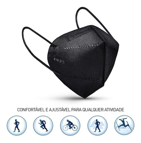 5 Máscaras Respiratórias Kn95 Pff2 Wwdoll 5 Camadas Preta Cor Preto Desenho Do Tecido Liso