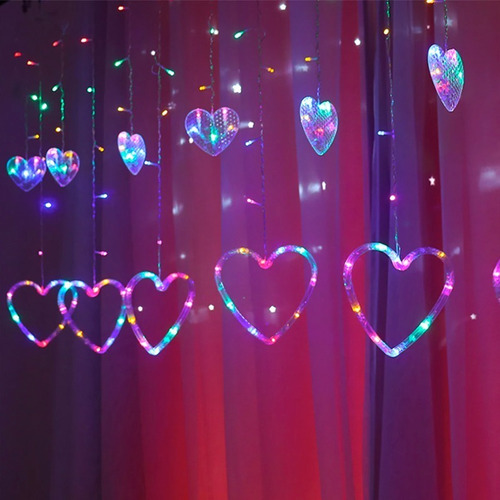 Guirnalda Cascada Corazon Multicolor 138 Led 3mts Navidad
