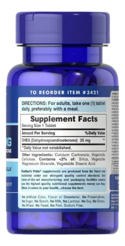 Dhe 25mg 100tabletes- Puritans Pride Sem Sabor