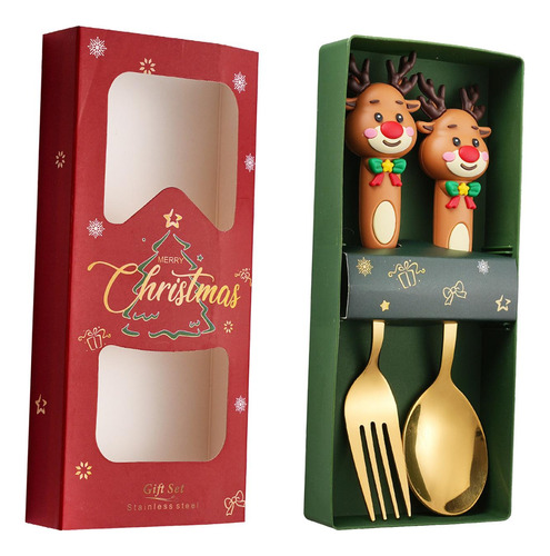 Juego De 2 Cucharas Y Tenedores Navideños, Cucharas De Alce