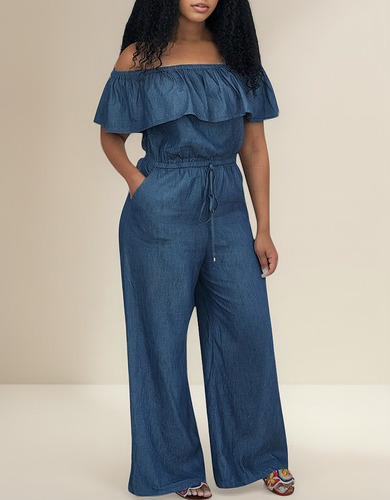 H Mono De Mujer Con Hombros Descubiertos Jeans De Mezclilla