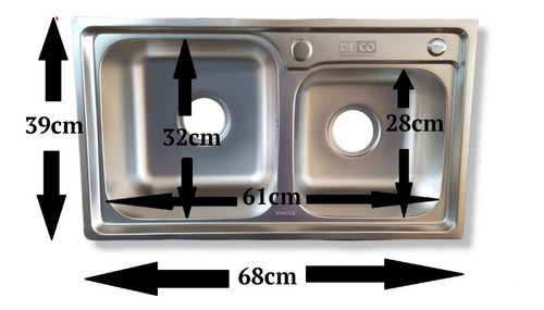 Imagen 3 de 9 de Pileta Bacha Cocina 11/2 68x39+válvulas+monocomando Deco