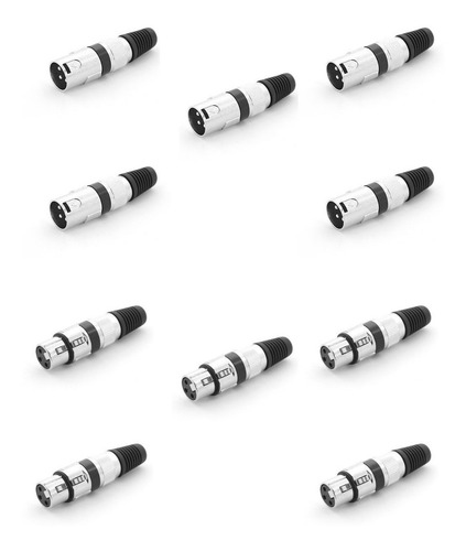 Kit 5 Pares Plug Xlr Conector Cannon Macho Femea 10 Unidades