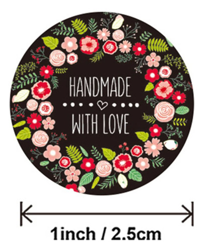 100 A 500 Pegatinas Hechas A Mano Con Amor, Flores Redondas