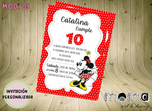 Invitaciones Imprimibles Y Digitales - Minnie Mouse