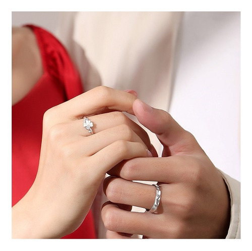 Anillos Plata S925 Ajustables Pareja Trebol Corazón Fortuna